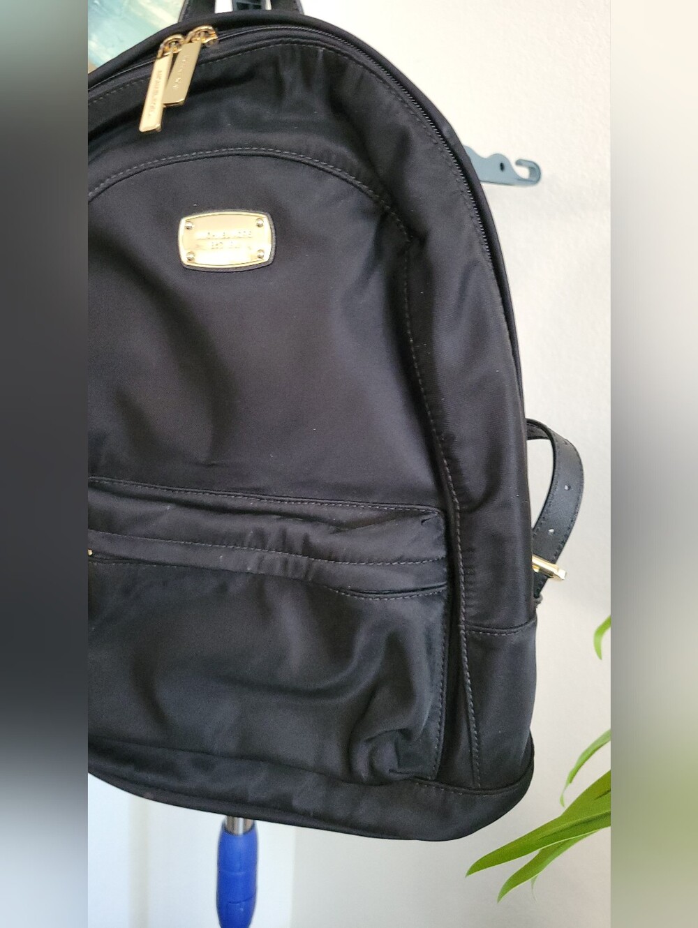 Michael Kors Black Nylon Backpack with Gold Accents - Picture 3 of 16